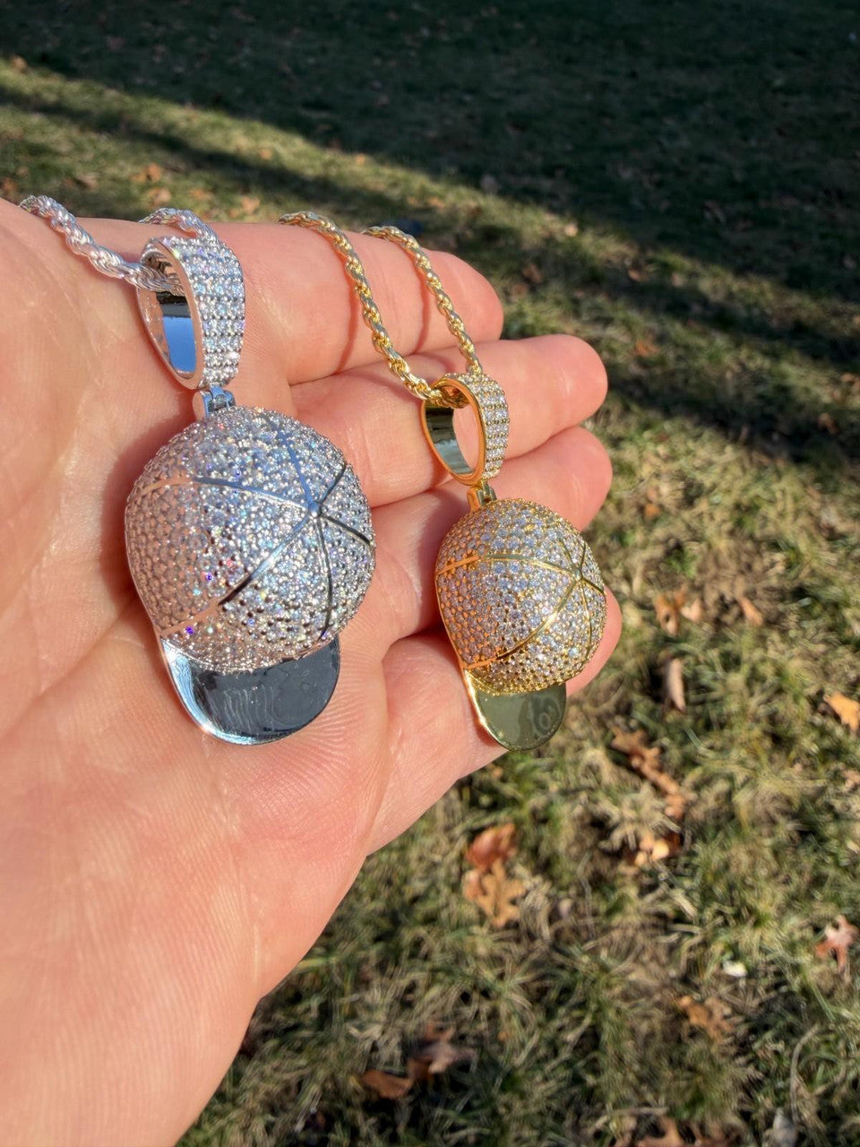 MOISSANITE New York Yankees Fitted Cap Iced Out Pendant - 14k Gold Vermeil Or 925 Silver - Medium 2"