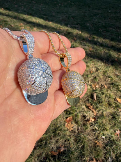 MOISSANITE New York Yankees Fitted Cap Iced Out Pendant - 14k Gold Vermeil Or 925 Silver - Medium 2"