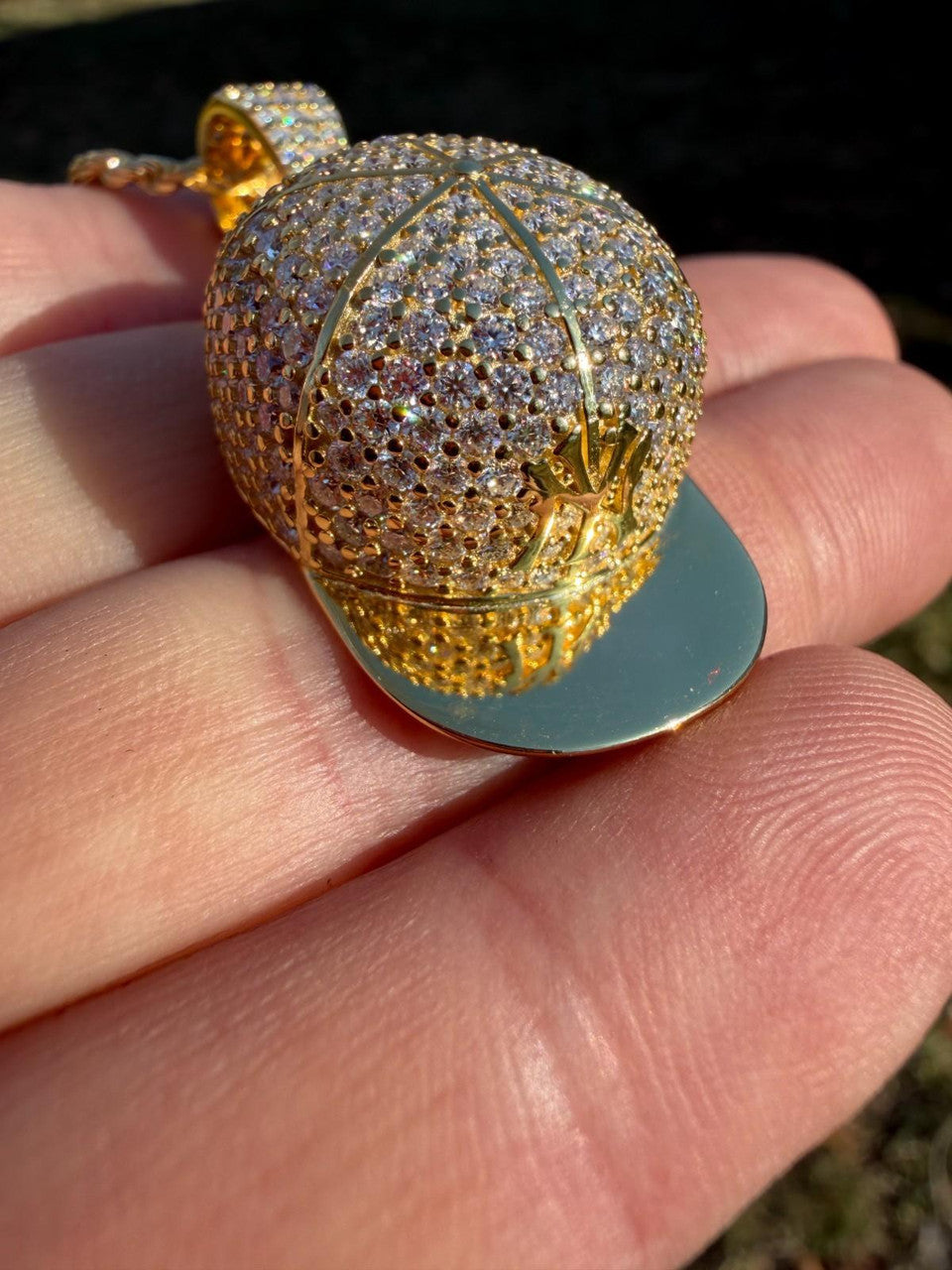 MOISSANITE New York Yankees Fitted Cap Iced Out Pendant - 14k Gold Vermeil Or 925 Silver - Medium 2"