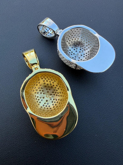 MOISSANITE New York Yankees Fitted Cap Iced Out Pendant - 14k Gold Vermeil Or 925 Silver - Medium 2"