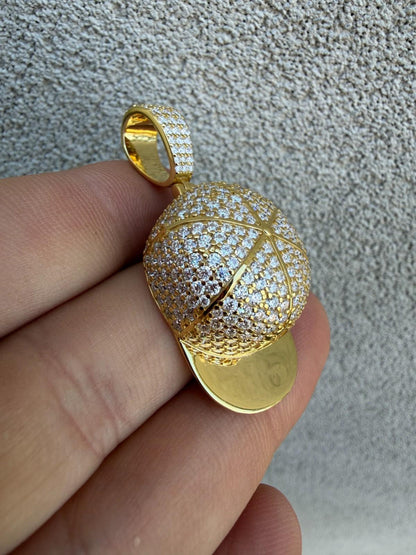 MOISSANITE New York Yankees Fitted Cap Iced Out Pendant - 14k Gold Vermeil Or 925 Silver - Medium 2"