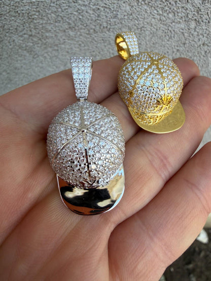 MOISSANITE New York Yankees Fitted Cap Iced Out Pendant - 14k Gold Vermeil Or 925 Silver - Medium 2"