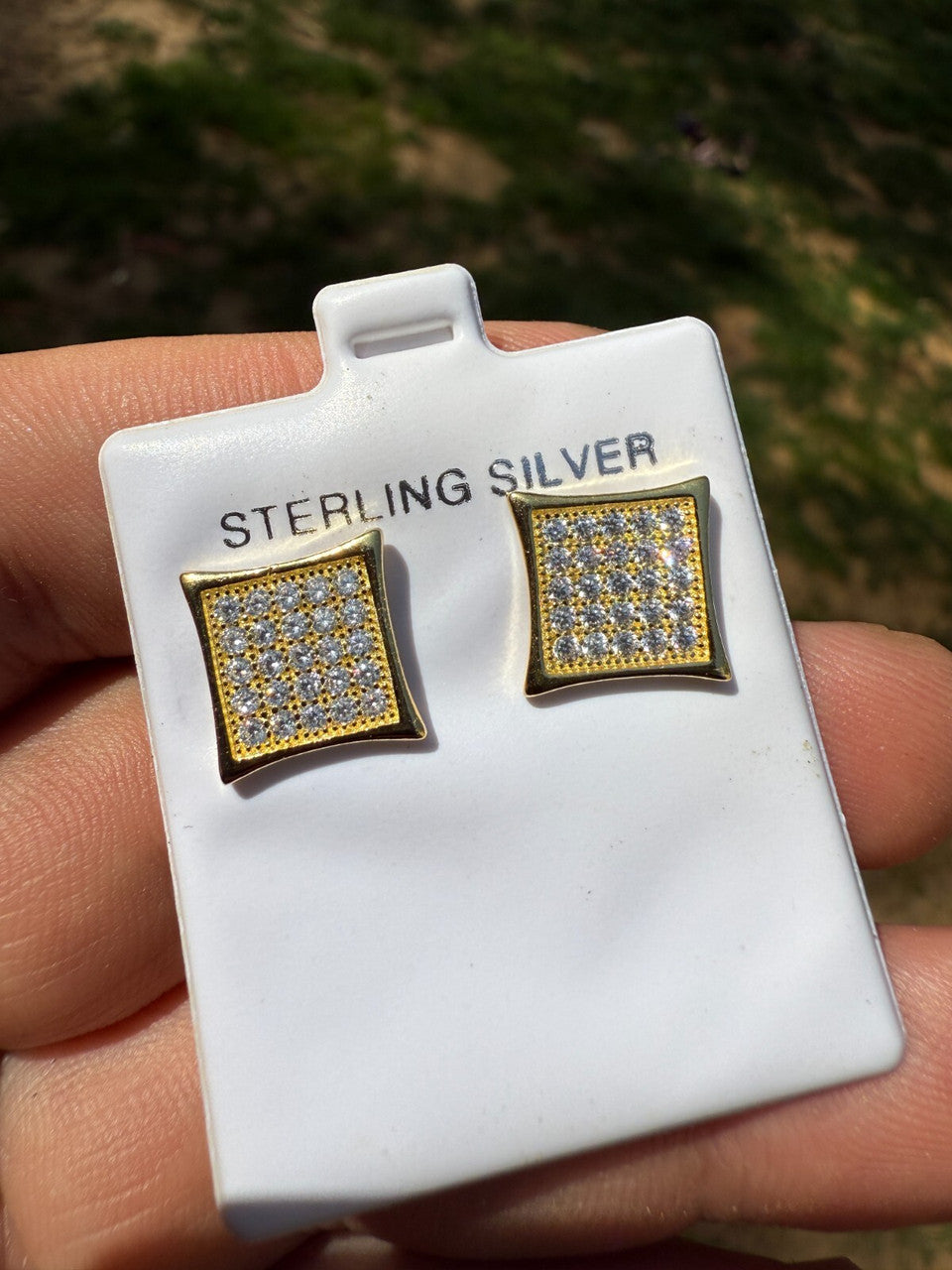 14K Gold Over 925 Silver Kite Earrings Iced CZ 11mm Mens Ladies - WHOLESALE DEAL CLOSEOUT DEALS HarlemBling