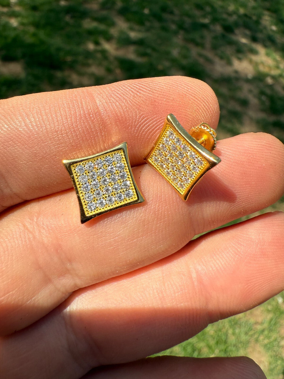 14K Gold Over 925 Silver Kite Earrings Iced CZ 11mm Mens Ladies - WHOLESALE DEAL CLOSEOUT DEALS HarlemBling