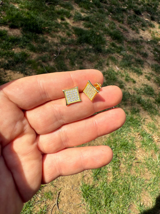 14K Gold Over 925 Silver Kite Earrings Iced CZ 11mm Mens Ladies - WHOLESALE DEAL CLOSEOUT DEALS HarlemBling