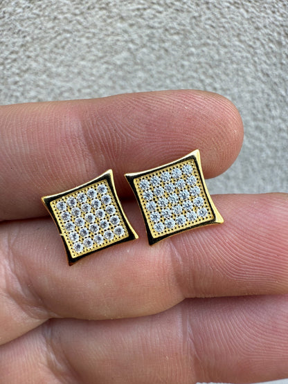 14K Gold Over 925 Silver Kite Earrings Iced CZ 11mm Mens Ladies - WHOLESALE DEAL CLOSEOUT DEALS HarlemBling