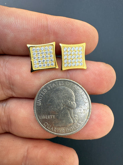 14K Gold Over 925 Silver Kite Earrings Iced CZ 11mm Mens Ladies - WHOLESALE DEAL CLOSEOUT DEALS HarlemBling