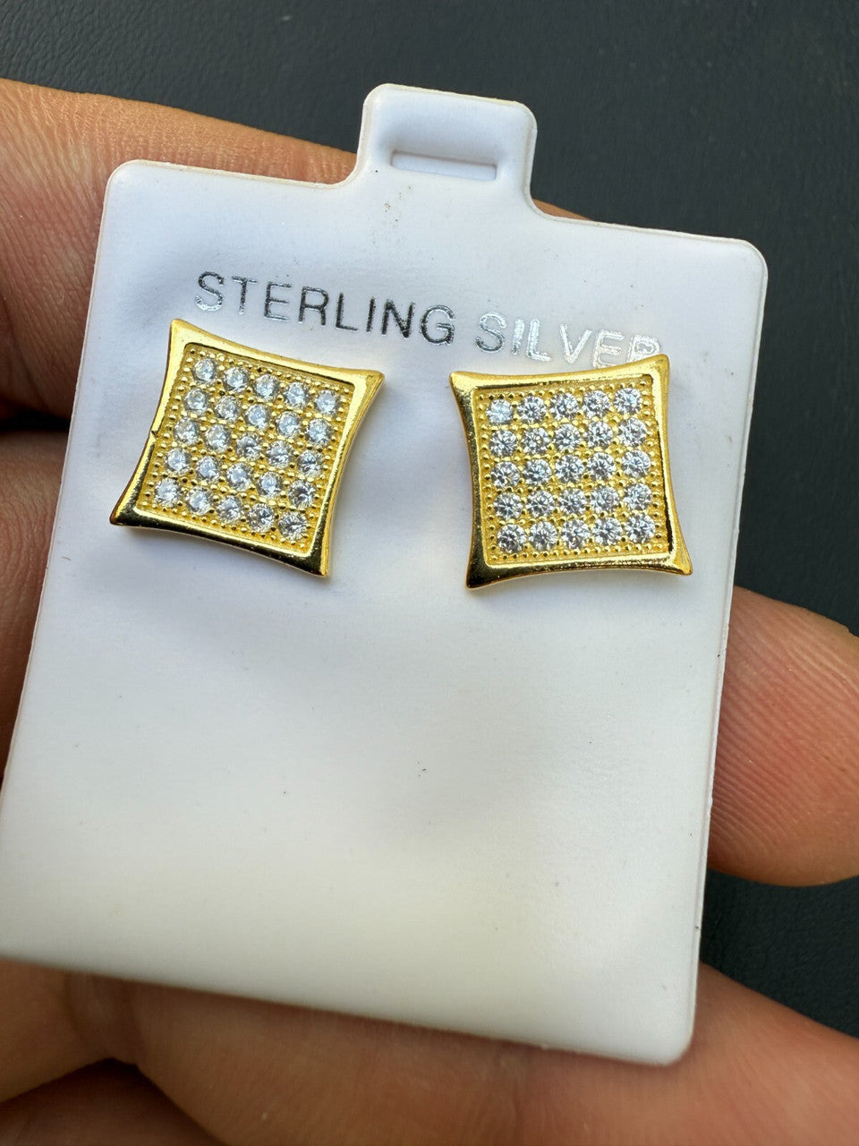 14K Gold Over 925 Silver Kite Earrings Iced CZ 11mm Mens Ladies - WHOLESALE DEAL CLOSEOUT DEALS HarlemBling