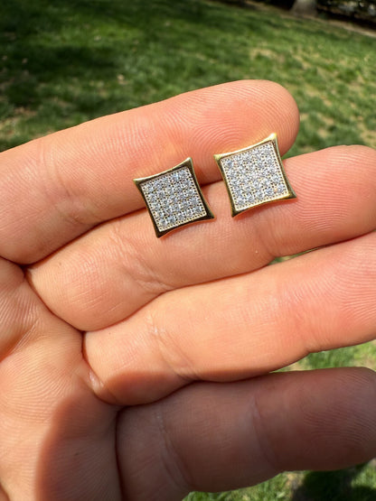 14K Gold Two Tone Real 925 Silver Kite Earrings Iced CZ 11mm - WHOLESALE DEAL CLOSEOUT DEALS HarlemBling