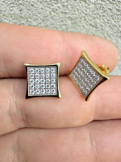 14K Gold Two Tone Real 925 Silver Kite Earrings Iced CZ 11mm - WHOLESALE DEAL CLOSEOUT DEALS HarlemBling