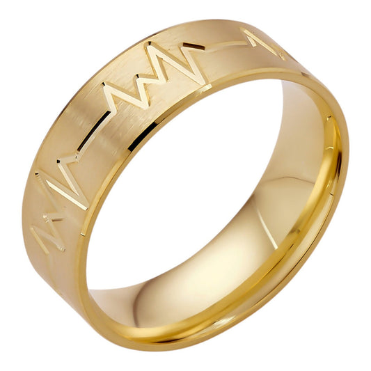 14k Gold Over Real 925 Sterling Silver Plain Wedding Band Ring - Heartbeat Pulse Imported from eBay HarlemBling