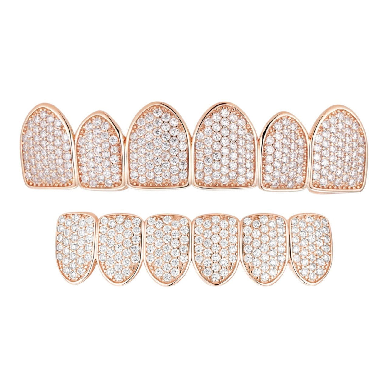 14k Rose Gold Plated Real 925 Sterling Silver CZ GRILLZ Teeth Top Bottom HipHop Imported from eBay HarlemBling