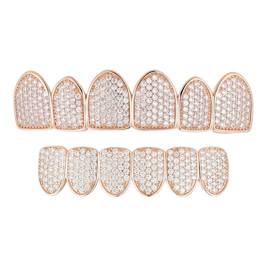 14k Rose Gold Plated Real 925 Sterling Silver CZ GRILLZ Teeth Top Bottom HipHop Imported from eBay HarlemBling
