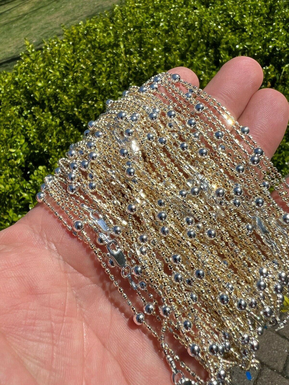 14k Gold and Real 925 Silver Diamond Cut Ice Sparkle Rope Beaded Chain Necklace