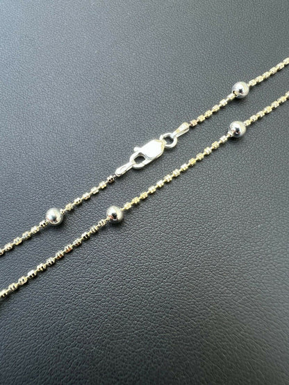 14k Gold and Real 925 Silver Diamond Cut Ice Sparkle Rope Beaded Chain Necklace