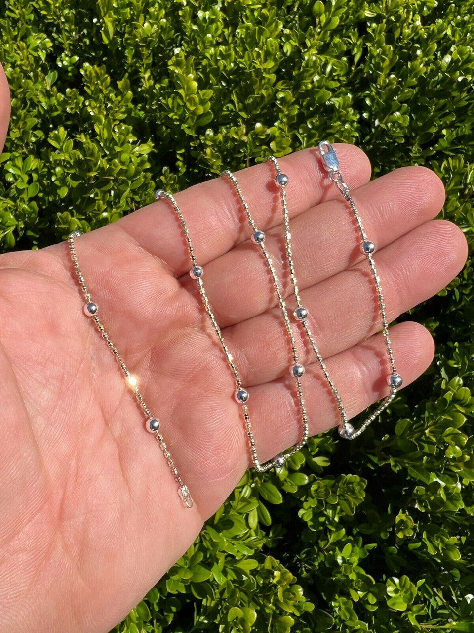 14k Gold and Real 925 Silver Diamond Cut Ice Sparkle Rope Beaded Chain Necklace