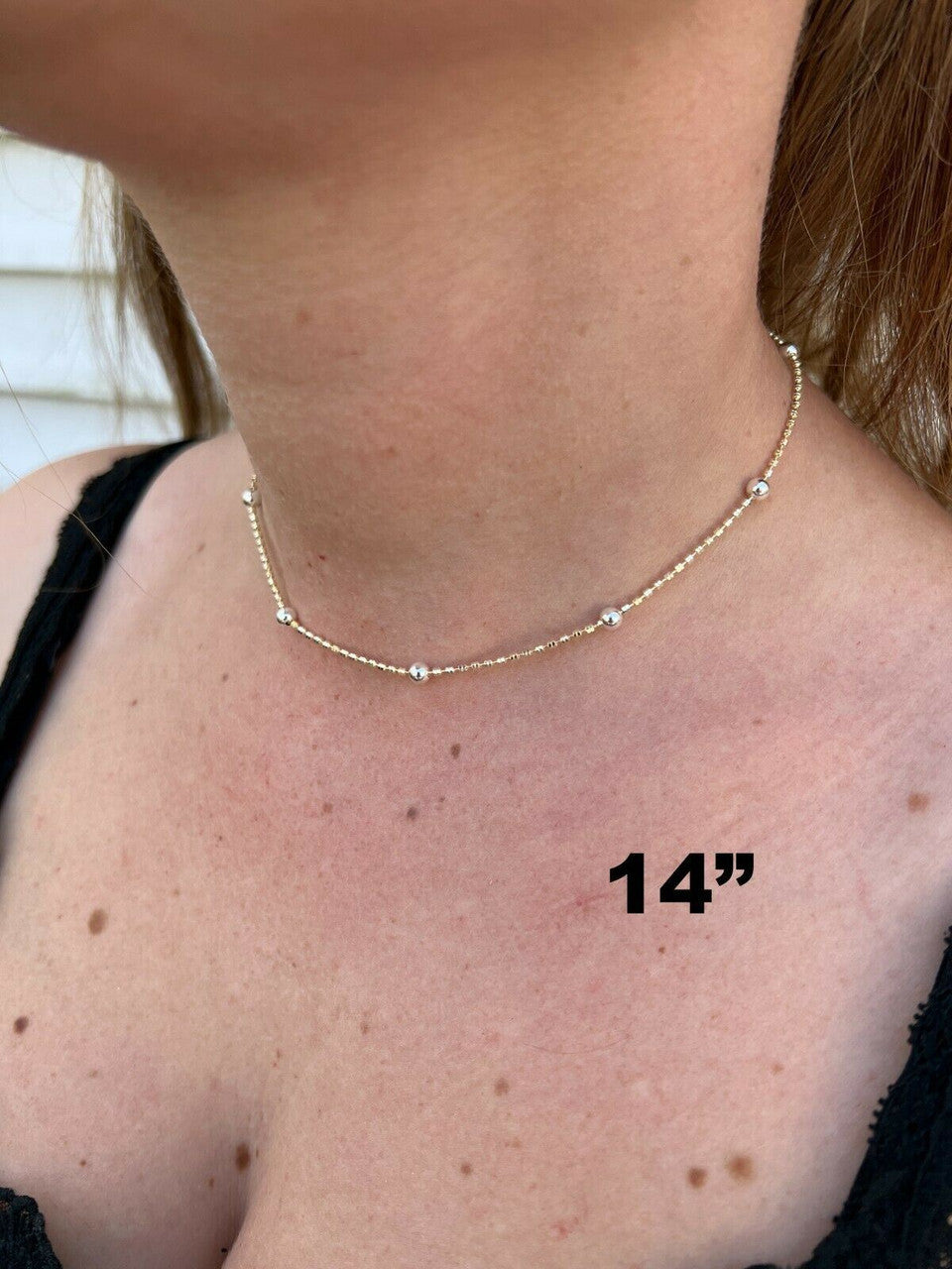 14k Gold and Real 925 Silver Diamond Cut Ice Sparkle Rope Beaded Chain Necklace