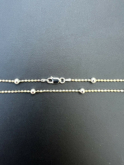 14k Gold and Real 925 Silver Diamond Cut Ice Sparkle Rope Beaded Chain Necklace