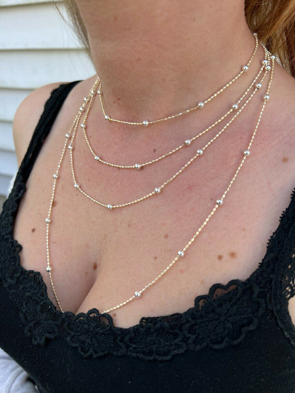 14k Gold and Real 925 Silver Diamond Cut Ice Sparkle Rope Beaded Chain Necklace