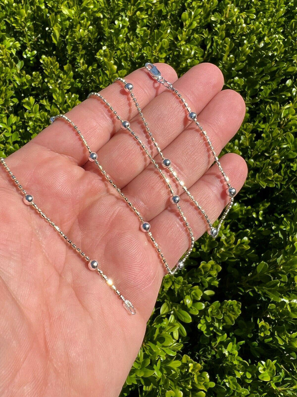 14k Gold and Real 925 Silver Diamond Cut Ice Sparkle Rope Beaded Chain Necklace