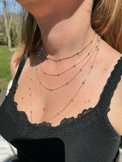 14k Gold and Real 925 Silver Diamond Cut Ice Sparkle Rope Beaded Chain Necklace