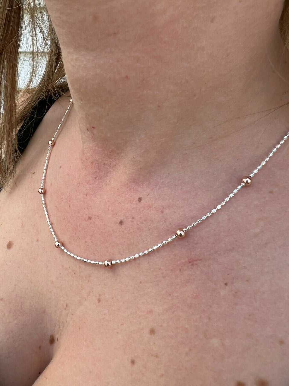 14k Gold and Real 925 Silver Diamond Cut Iced Sparkle Rope Beaded Chain Necklace