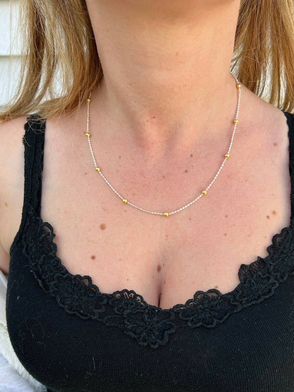 14k Gold and Real 925 Silver Diamond Cut Iced Sparkle Rope Beaded Chain Necklace
