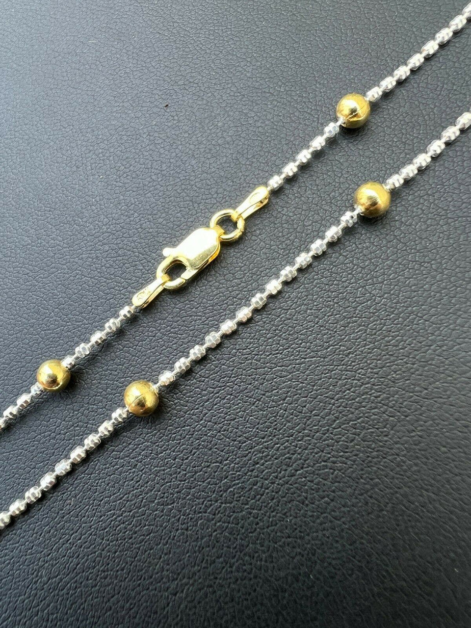 14k Gold and Real 925 Silver Diamond Cut Iced Sparkle Rope Beaded Chain Necklace