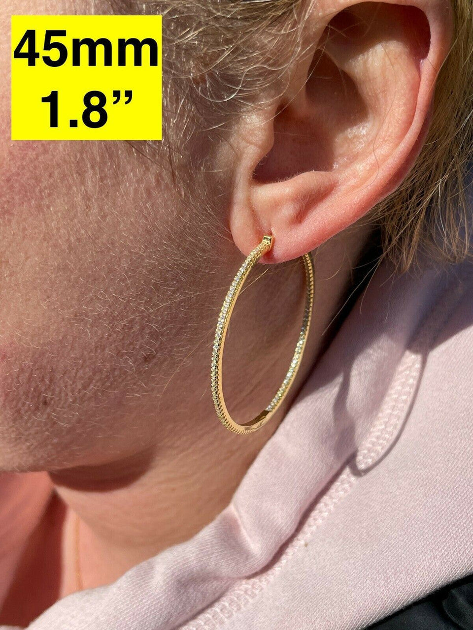 14k Gold Over 925 Silver Endless Hoop Earrings Inside Out Diamond Huggie 18-50mm