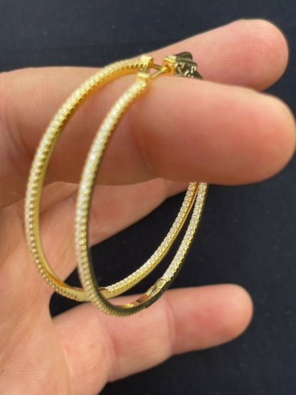 14k Gold Over 925 Silver Endless Hoop Earrings Inside Out Diamond Huggie 18-50mm