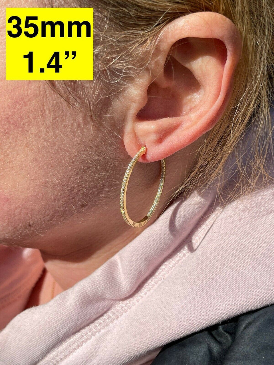 14k Gold Over 925 Silver Endless Hoop Earrings Inside Out Diamond Huggie 18-50mm