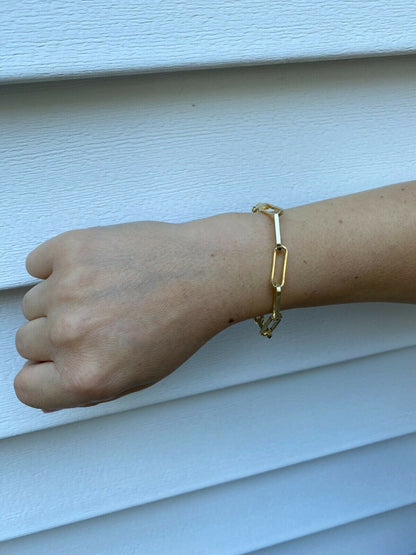 14k Gold Over Solid 925 Silver Paperclip Chain Bracelet Large 7mm Necklace Italy