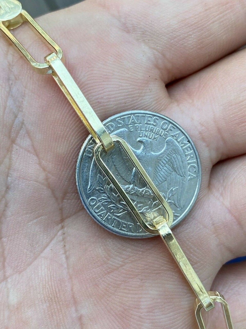 14k Gold Over Solid 925 Silver Paperclip Chain Bracelet Large 7mm Necklace Italy