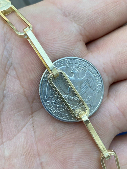 14k Gold Over Solid 925 Silver Paperclip Chain Bracelet Large 7mm Necklace Italy