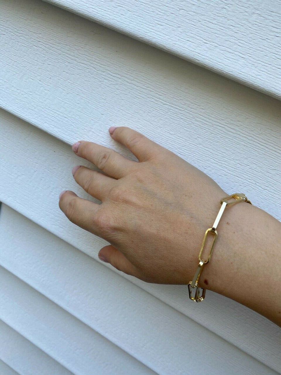 14k Gold Over Solid 925 Silver Paperclip Chain Bracelet Large 7mm Necklace Italy