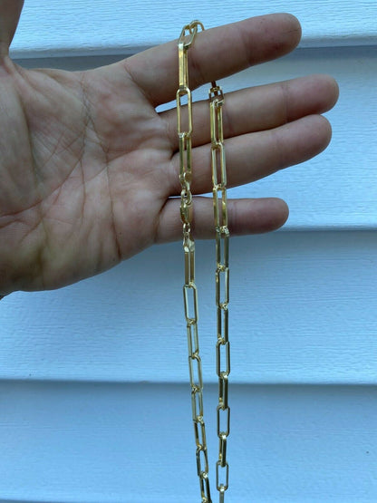14k Gold Over Solid 925 Silver Paperclip Chain Bracelet Large 7mm Necklace Italy