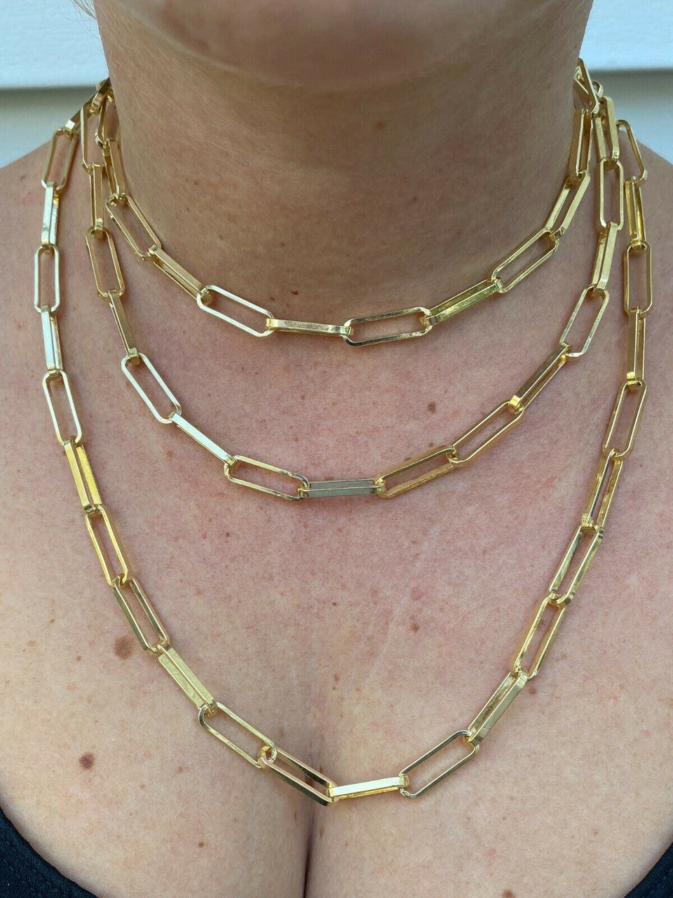 14k Gold Over Solid 925 Silver Paperclip Chain Bracelet Large 7mm Necklace Italy