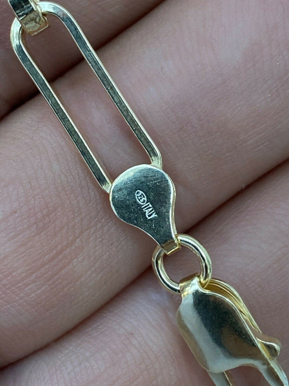 14k Gold Over Solid 925 Silver Paperclip Chain Bracelet Large 7mm Necklace Italy