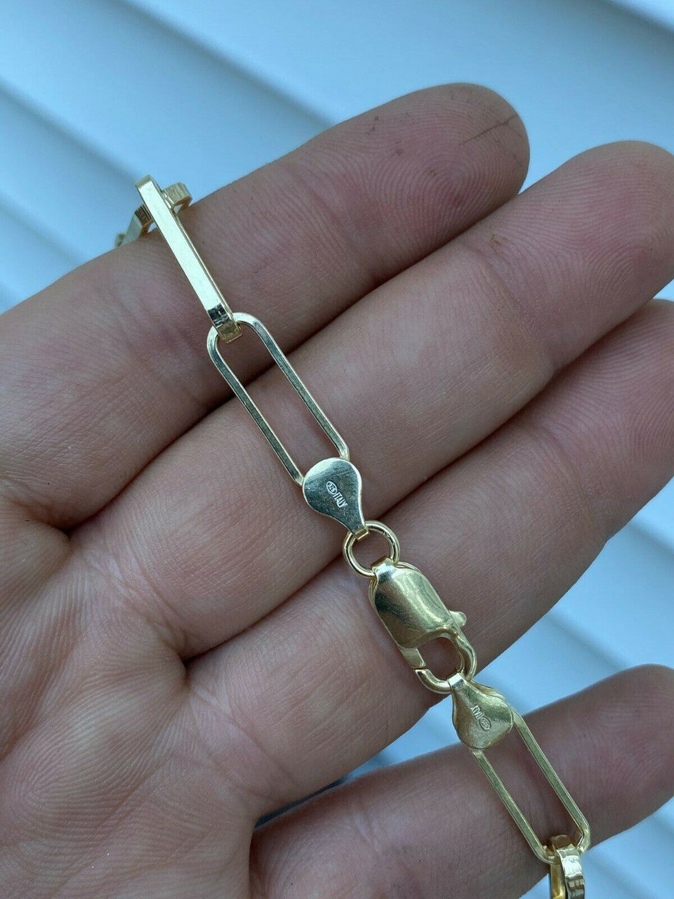 14k Gold Over Solid 925 Silver Paperclip Chain Bracelet Large 7mm Necklace Italy