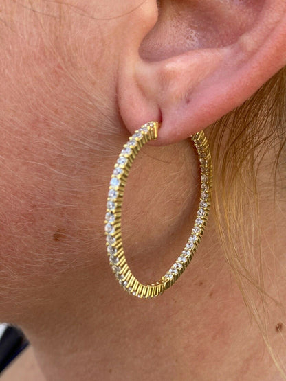 14k Gold Over Solid 925 Sterling Silver Big Diamond Endless Hoop Earrings 1.5