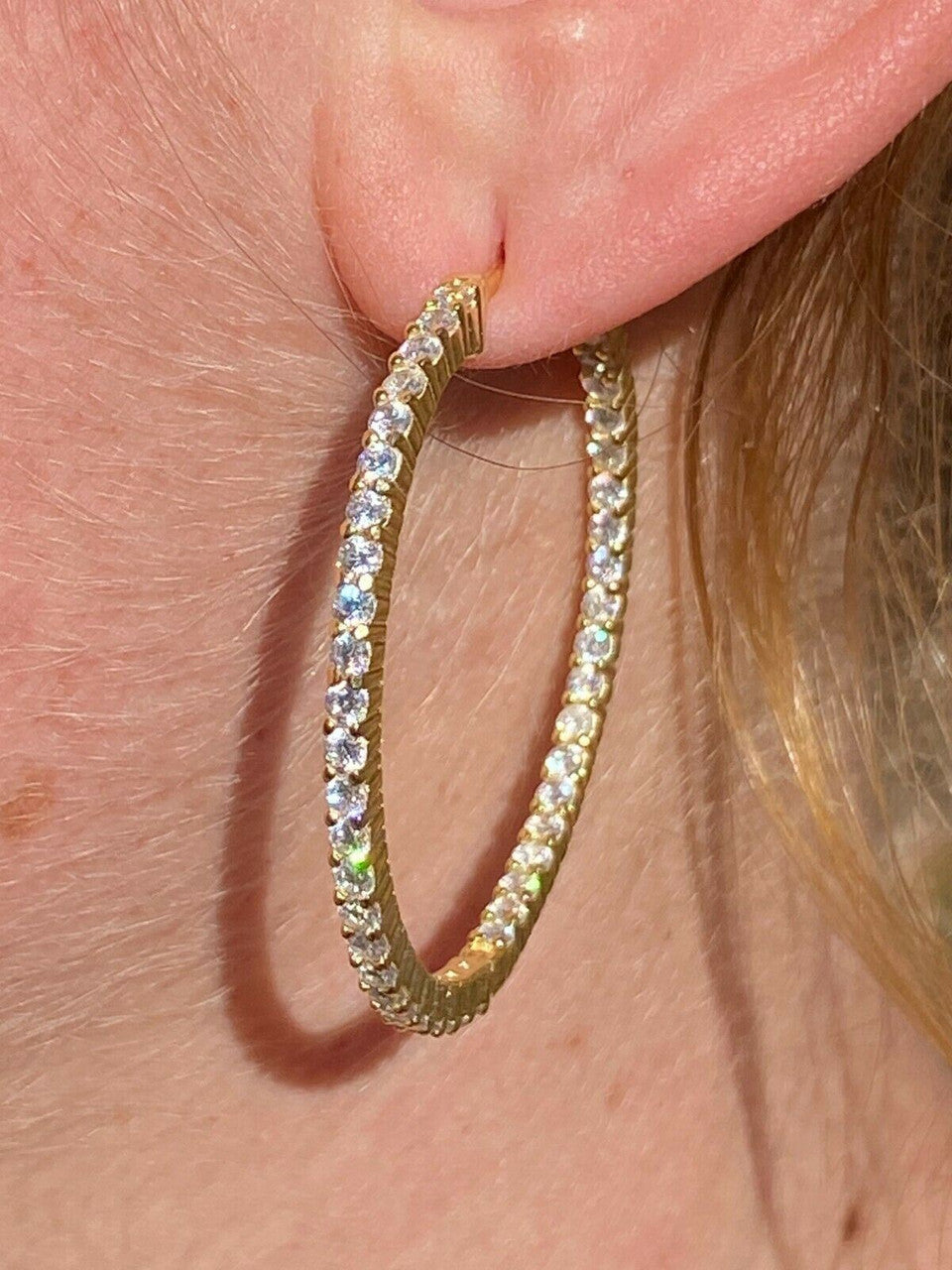 14k Gold Over Solid 925 Sterling Silver Big Diamond Endless Hoop Earrings 1.5