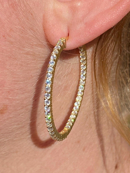 14k Gold Over Solid 925 Sterling Silver Big Diamond Endless Hoop Earrings 1.5