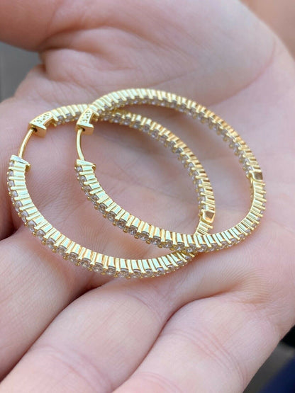 14k Gold Over Solid 925 Sterling Silver Big Diamond Endless Hoop Earrings 1.5