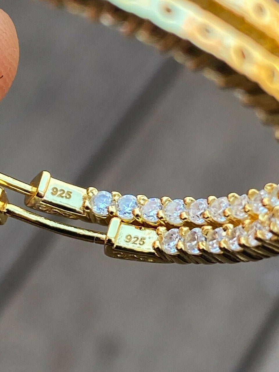 14k Gold Over Solid 925 Sterling Silver Big Diamond Endless Hoop Earrings 1.5