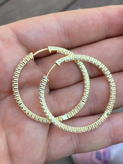 14k Gold Over Solid 925 Sterling Silver Big Diamond Endless Hoop Earrings 1.5