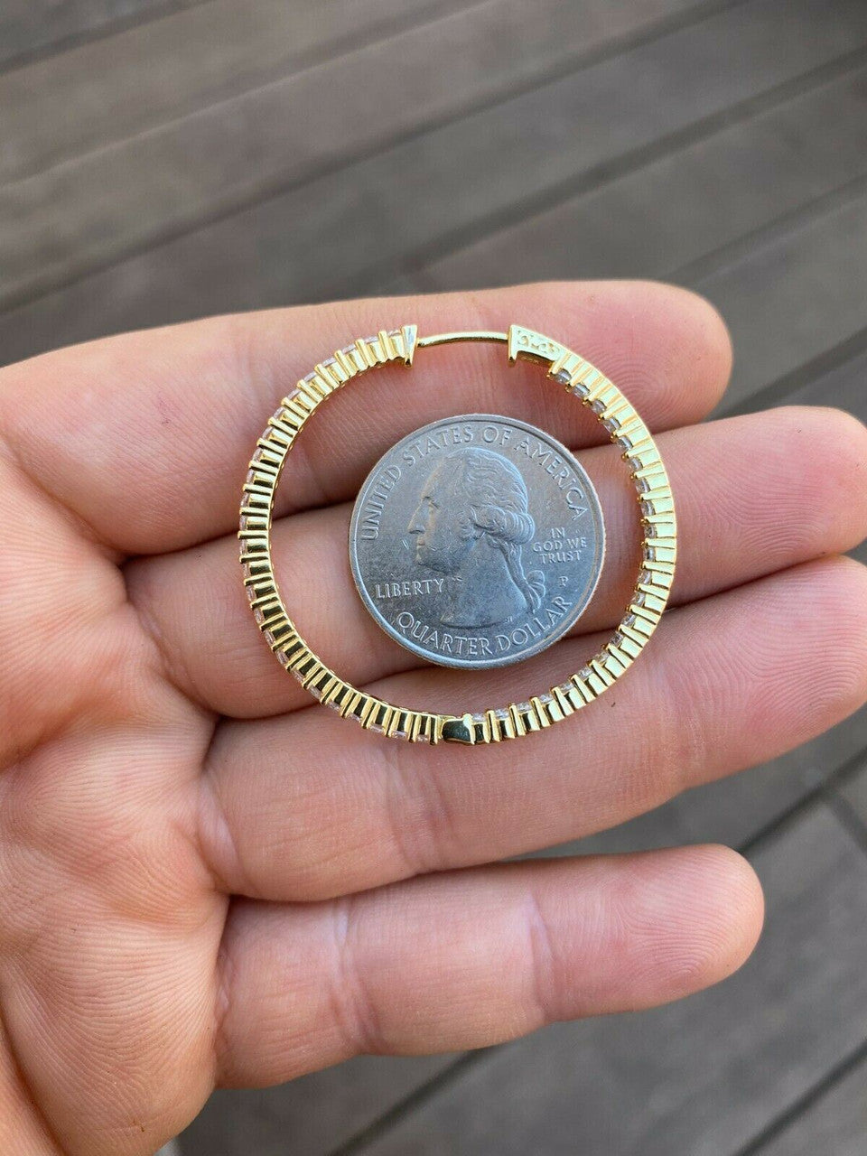 14k Gold Over Solid 925 Sterling Silver Big Diamond Endless Hoop Earrings 1.5