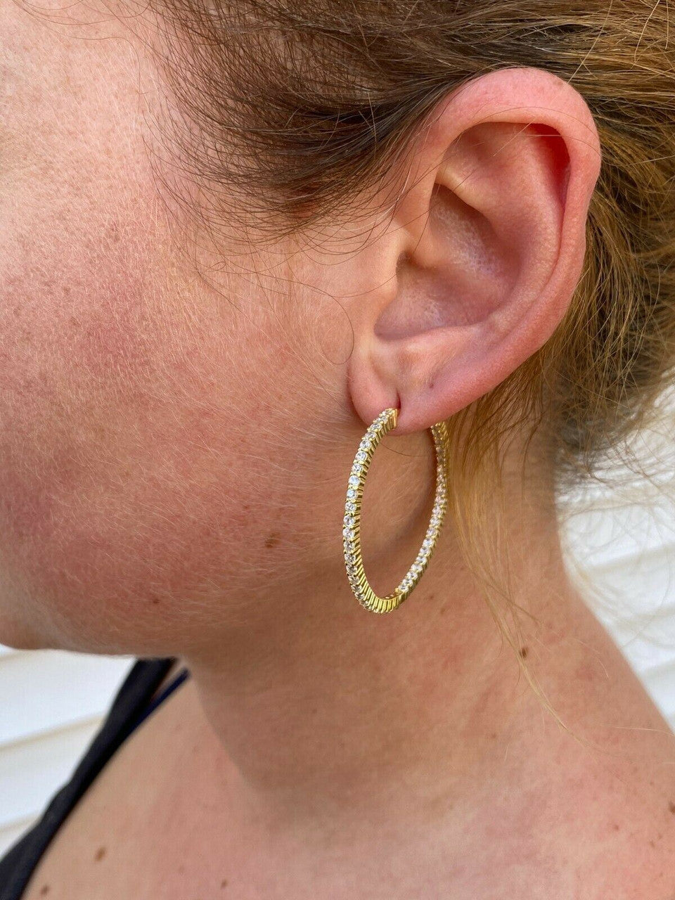 14k Gold Over Solid 925 Sterling Silver Big Diamond Endless Hoop Earrings 1.5