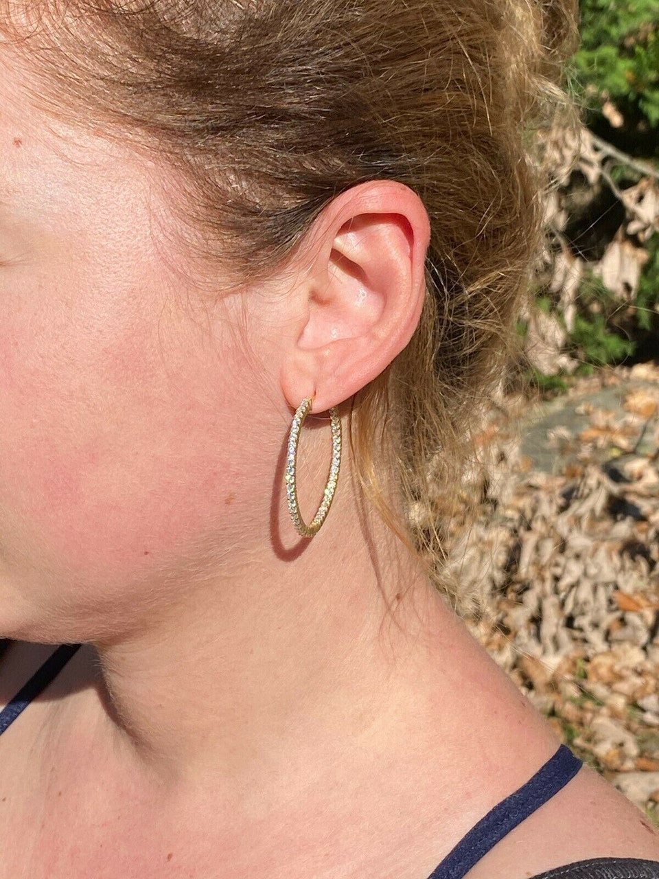 14k Gold Over Solid 925 Sterling Silver Big Diamond Endless Hoop Earrings 1.5