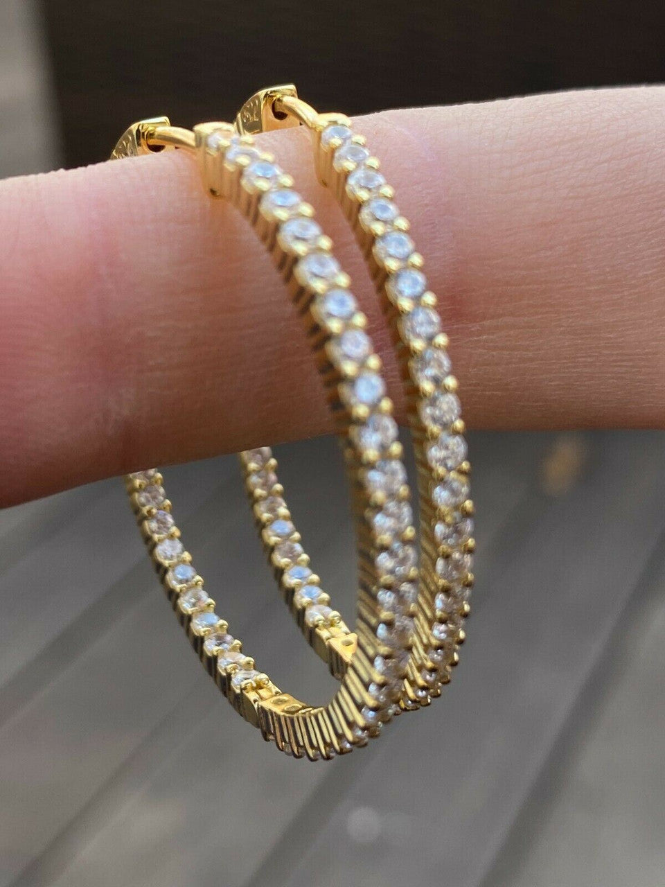 14k Gold Over Solid 925 Sterling Silver Big Diamond Endless Hoop Earrings 1.5