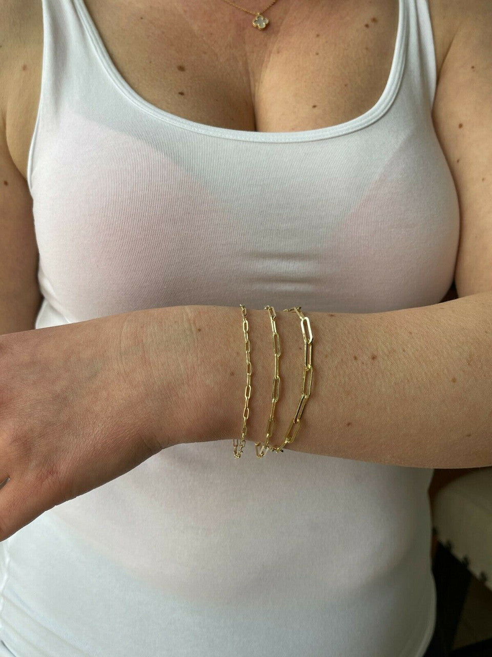 14k Gold Over Solid 925 Sterling Silver Paperclip Bracelet 2.5mm-4mm ITALY 6-8